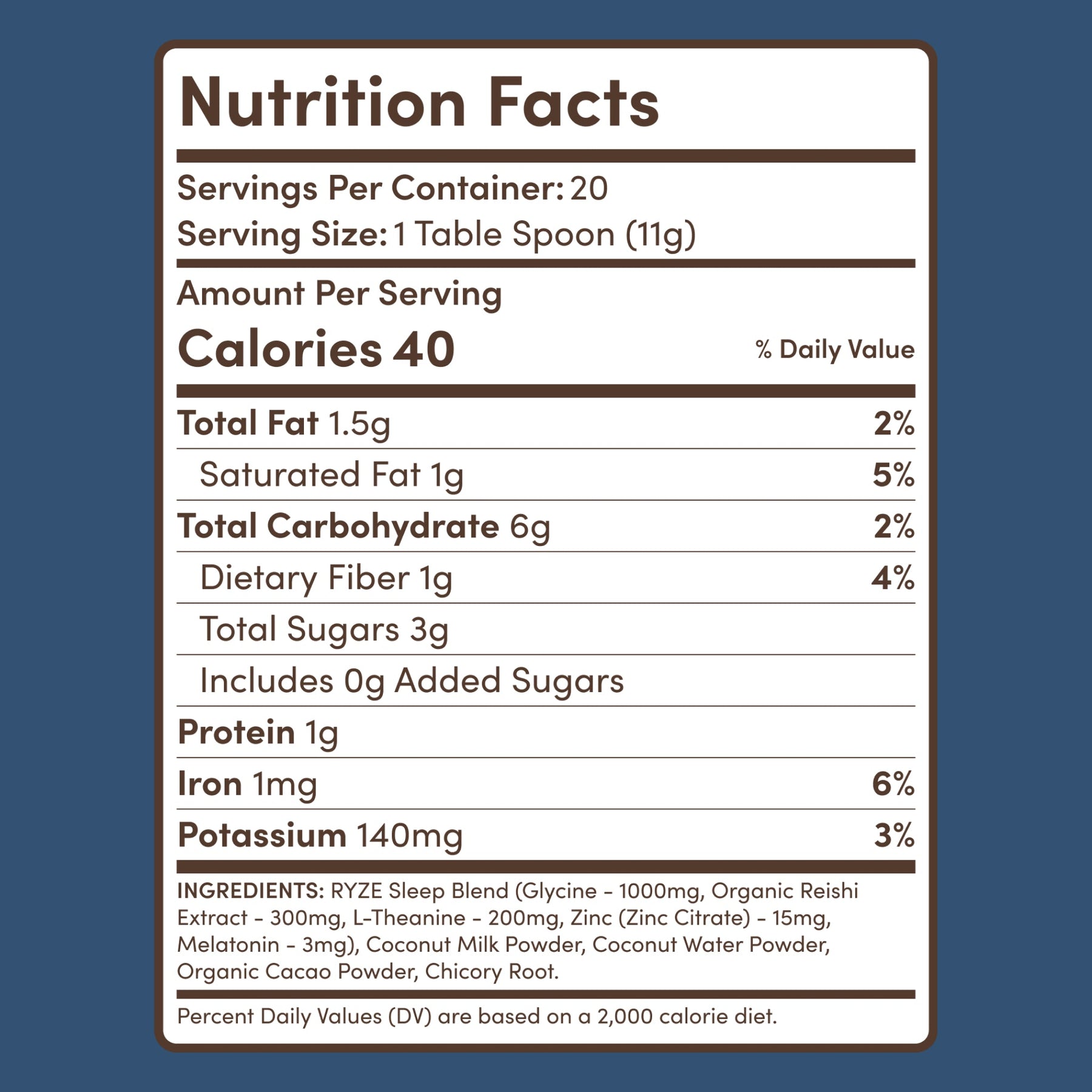 RYZE Mushroom Hot Cocoa — Organic Instant Cocoa with L-Theanine & Melatonin, 20 Servings